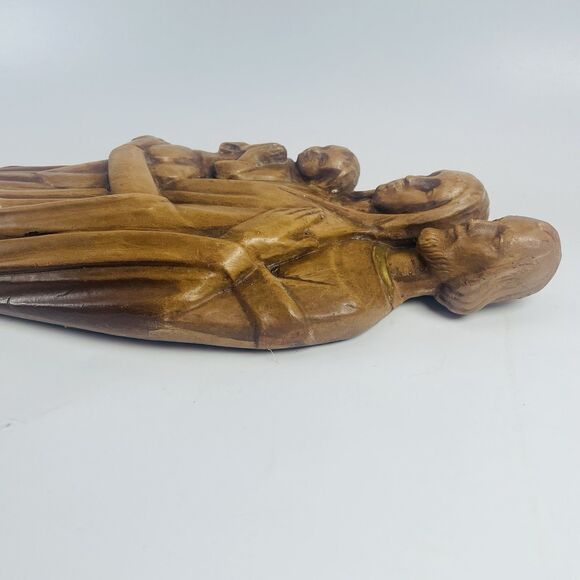 Holy Family Hanging Wall Sculpture 16" Brown Jesus Mary Joseph VTG Chalkware - Picture 7 of 11